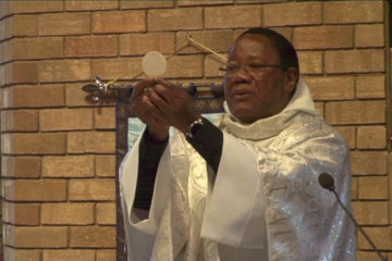 The new parish priest celebrates his first Sunday mass*