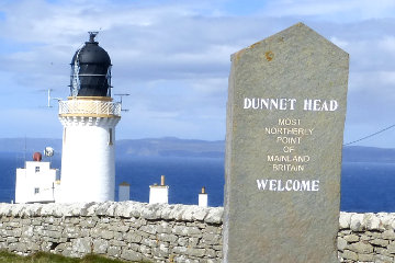 The lighthouse on Dunnet Head, with the Orkneys beyond